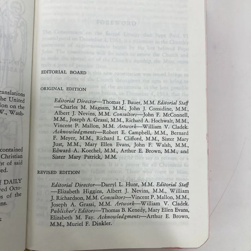 Maryknoll Missal Vatican II Edition 1966 P. J. Kenedy & Sons USA Notation inside